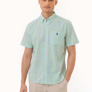 SHORT SLEEVE DIAMOND PRINT WOVEN SHIRT