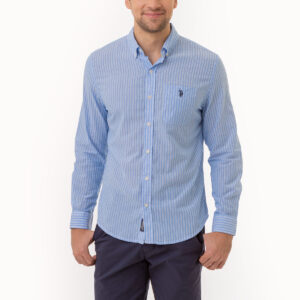 VERTICAL STRIPE LONG SLEEVE WOVEN SHIRT