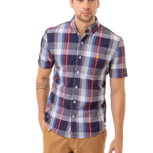 RED WHITE AND BLUE PLAID MADRAS WOVEN SHIRT