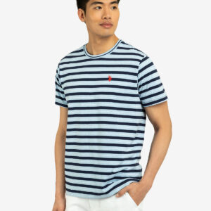 YARN DYE STRIPE JERSEY CREW NECK T-SHIRT