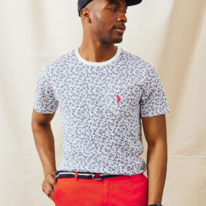 FLORAL PRINTED CREW NECK T-SHIRT WITH POCKET