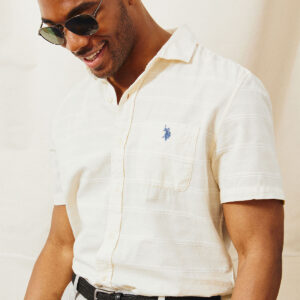 WHITE LABEL STRIPE SHORT SLEEVE WOVEN SHIRT